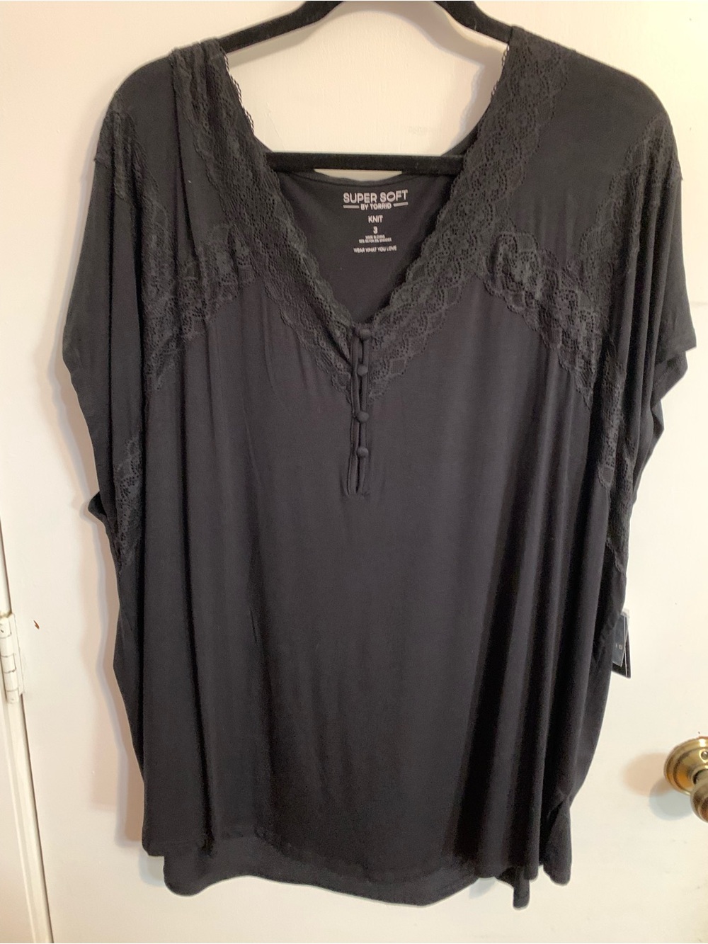 torrid Black Lace-Trim V-Neck Knit top